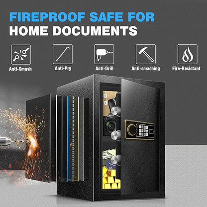 2.2 Cu Ft Safe Box for Home - Steel Lock Box for Office & Home Security, Digital Electronic Keypad, Alarm System & Removable Shelf, Safety Box for Documents Money Jewelry Gun Laptop