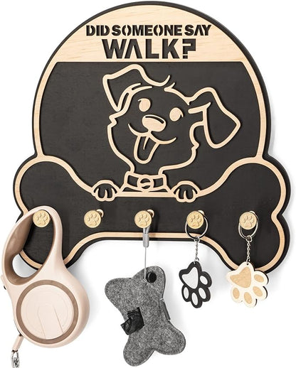 MTERSN Dog Leash Holder for Wall - Decorative Key Organizer and Leash Holder Wall Mount with 5 Dogs Paw Print Hooks for Dogs Leashes,Coat,Toys- Dog Accessories Organizer for Rustic Home Decor