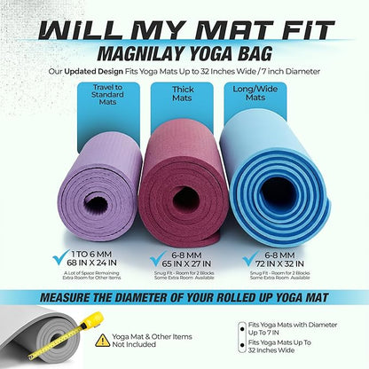 MAGNILAY Yoga Mat Bag - for Women and Men, Yoga Mat Carrier, Fits Mats Blocks and Accessories for Workouts, (32”L)