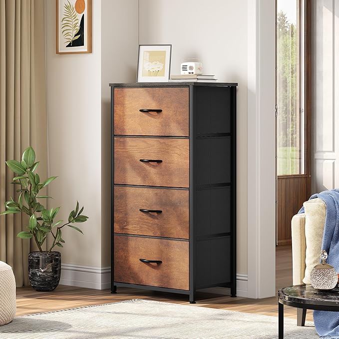 YITAHOME Dresser with 4 Drawers - Fabric Tower, Organizer Unit for Bedroom, Living Room, Closets - Sturdy Steel Frame, Easy Pull Fabric Bins & Wooden Top