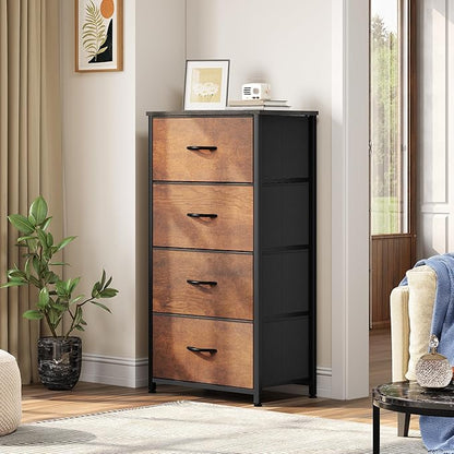 YITAHOME Dresser with 4 Drawers - Fabric Tower, Organizer Unit for Bedroom, Living Room, Closets - Sturdy Steel Frame, Easy Pull Fabric Bins & Wooden Top