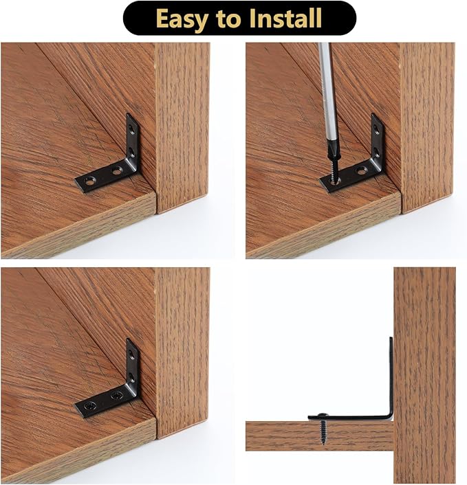 HOME MASTER HARDWARE L Bracket Corner Brace Sets, 1-1/2 " Right Angle Bracket, Metal L Brackets for Shelves Wood Furniture Frame with Screws 20 Pack,Black