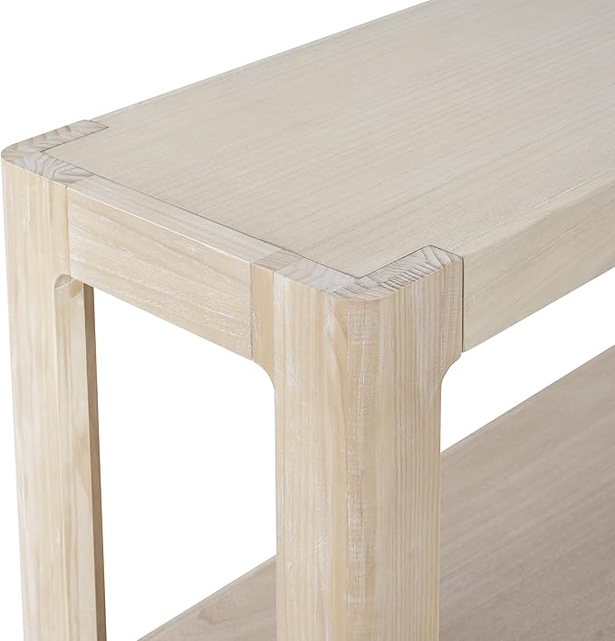 59-Inch Long Console Table, Modern Farmhouse 2-Tier Console Table, Elegant Minimalist Design with Premium Wood Veneer and Rounded Corners for Entrance, Hallway, Living Room (Natural-880)