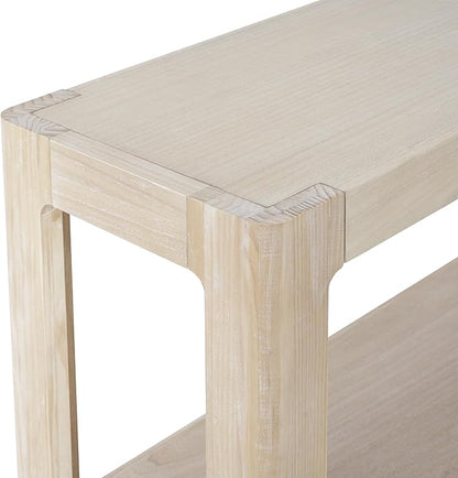 59-Inch Long Console Table, Modern Farmhouse 2-Tier Console Table, Elegant Minimalist Design with Premium Wood Veneer and Rounded Corners for Entrance, Hallway, Living Room (Natural-880)