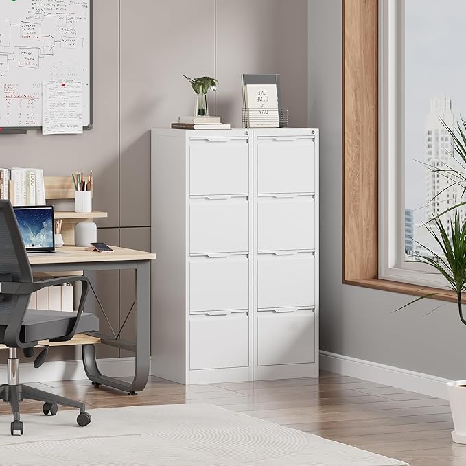 4 Drawer File Cabinet, Tall Vertical Filing Cabinets for Home Office, Locking Metal File Cabinet for Letter/Legal/A4/F4 Size, Assemble Required