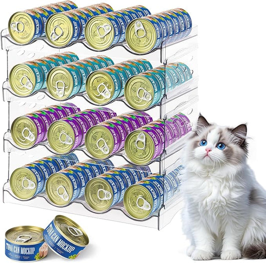 Cat Food Can Organizer, Can Organizer for Pantry, Transparent Cat Food Storage Container Holds 96 (3.5oz) Cans, Canned Food Organizer and Storage for Countertop Kitchen Cabinet (4 Tier-4 Layer)
