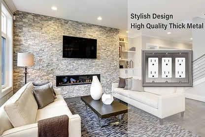 Henne Bery Sunken Pearls Heavy Duty Decorative Wall Plate Switch Plate Outlet Cover (Triple Decorator, Heirloom Silver)