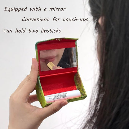 MIAO JIN Lipstick Case with Mirror Lipstick Holder Storage Box Mini Portable Double Branch Floral Jewelry Cosmetic Case PACK OF 4, Random color