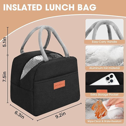 All-in-one Bento Lunch Box Set for Adults & Kids with Insulated Bag, Leakproof 3-Compartment and 2-Tier Stackable Container with Portable Sauce Pod, Microwave/Dishwasher Safe, BPA-Free (White)