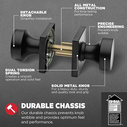 Kwikset Pismo Interior Passage Door Knob, Handle For Closet and Hallway Doors, Non-Locking Doorknob in Matte Black, with Microban Protection