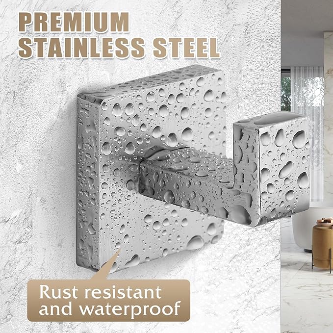 Heavy Duty Stainless Steel Towel Hooks, Wall Mounted Square Robe Hooks for Bathroom, Kitchen, Bedroom, Hotel Brushed Nickel 2 Pack
