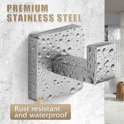 Heavy Duty Stainless Steel Towel Hooks, Wall Mounted Square Robe Hooks for Bathroom, Kitchen, Bedroom, Hotel Brushed Nickel 2 Pack