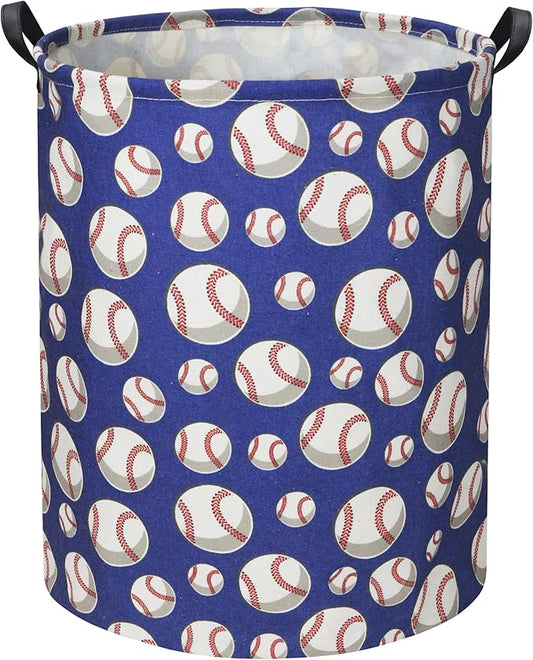 HIYAGON Baseball Kids Laundry Hamper, Large, Cotton & Linen, Waterproof PE Coating, Collapsible, Multi-purpose, Dinosaur Pattern
