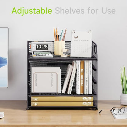 2 Pack 5 Tier Paper Organizer, Letter Tray with Handle, Mesh Desk Organizer, Metal File Organizer, Office Desk Accessories for Home, Office, Classroom, School -Grey