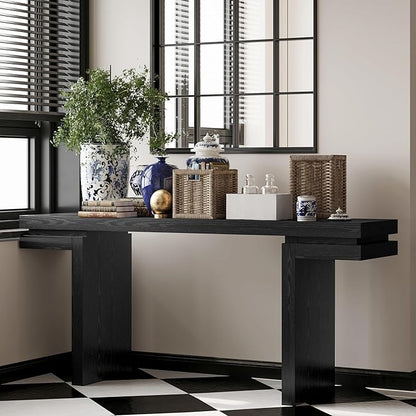 66" Extra Wide Real Wood Veneered Console Table,Minimalist Sofa Behind Couch Table for Entryway,Hallway,Living Room,Home Office,Black