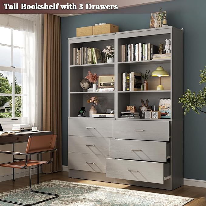 Aheaplus 47.2" Closet Drawers System, 3.94FT Wood Closet Organizer System with 3 Drawers, Modular Small Walk-in Closets Storage Unit, Set of 2, Grey (47.2" L x 13.8" W x 71" H)
