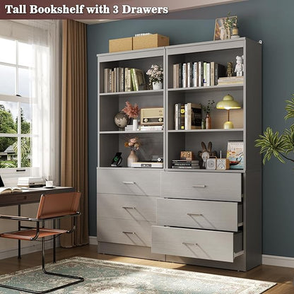 Aheaplus 23.6" Closet Drawers System, Wood Closet Organizer System with 3 Drawers, Modular Small Walk-in Closets Storage Unit, Grey (23.6" L x 13.8" W x 71" H)