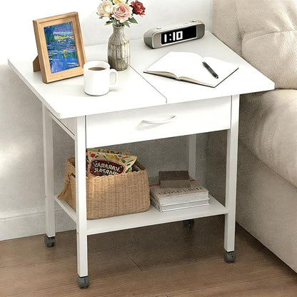 Large 22" x 15" Under Desk Printer Stand, 2-Tier Shelf Printer Table with Stronge Fabric Drawer and Wheels,Rolling Cart for Home Office Fits 3D Printer Scanner (White)