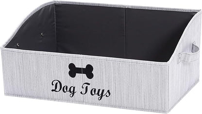 Geyecete Foldable Fabric Dog Toy Storage Box - Collapsible Basket with Handle, Organizer for Large Dog Toys (Slub Gray-DOG)