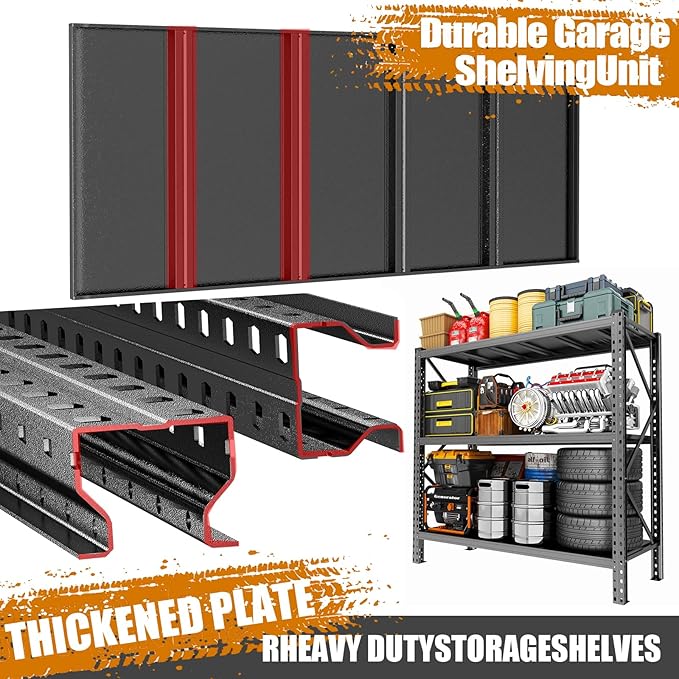 Heavy Duty Metal Garage Shelving Unit, 3-Tier Adjustable Storage Shelves, 3000LBS for Garage & Basement, Kitchen and Pantry Industrial Steel Rack, Ideal for Tool Organization & Storage, Black, 51"W