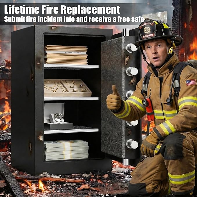 35Min Fireproof Safe, 7.2 Cubic Feet Home Safe Box with 3-Removable Shelf, Fire Safe with Digital Keypad, Smart Alarm and Silent Mode, Fire Proof Safe for Home Documents and Office