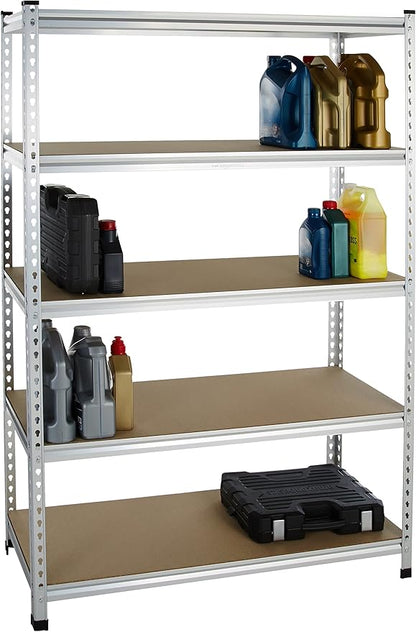 Amazon Basics 5-Tier Medium Duty Garage Shelving Unit, Sturdy Adjustable Storage Shelves, Easy to Assemble, 48" x 18" x 72", Aluminum