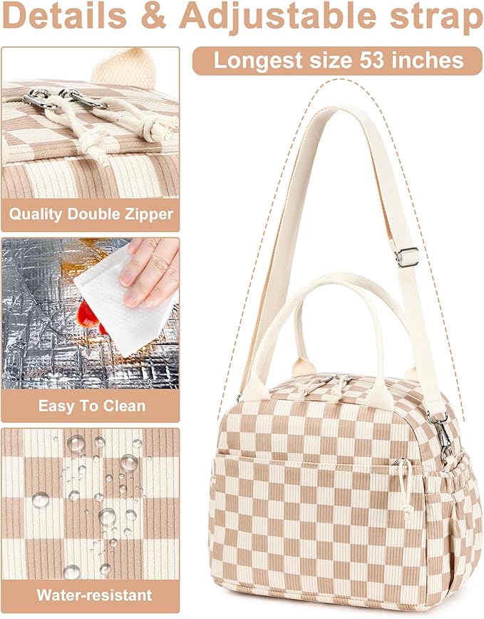 Bluboon Lunch Bag for Women Cute Corduroy Lunch Tote Bags with Shoulder Strap Reusable Insulated Lunch Box Large Capacity Reusable Insulated Cooler for Work Picnic or Travel (13L)