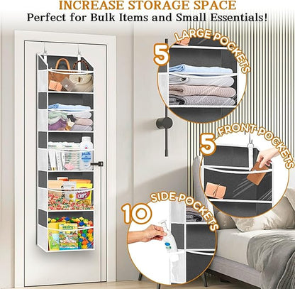 Ofiray-home 2 Pack Over Door Organizer with 5 Large Pockets, 5 Transparent Front Pockets & 10 Mesh Side, 50 lbs Weight Capacity Hanging Storage for Toys, Shoes, Diapers, Pantry