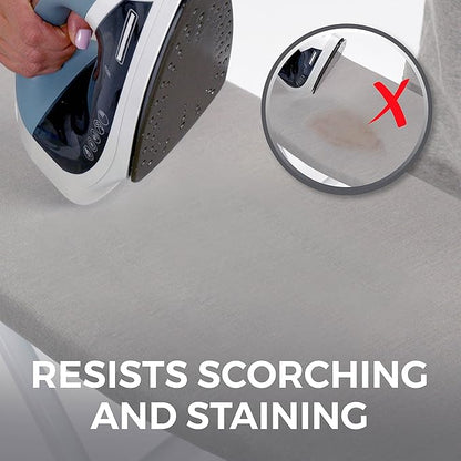 HOME GENIE Ironing Board Cover, Extra Thick Padding, Scorch Resistant Silicone Coating, 15x54 Full Size, Elastic Edge Heavy Duty Iron Pad Covers Standard Boards, Hook and Loop Fastener Strap, Silver