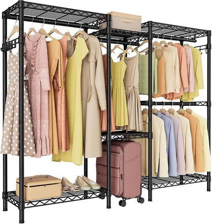 Heavy Duty Garment Rack Clothes Rack,Large Metal Closet Organizer System Storage Wardrobe,Freestanding Clothing Rack Black 15.75" D x 77.5" W x 77" H