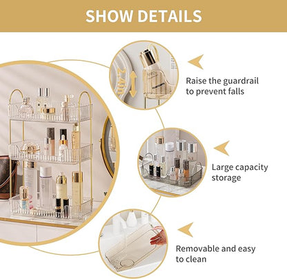 3 Tier Bathroom Organizer Countertop Makeup Perfume Tray Skincare Organizer for Bathroom Dresser Vanity (White)