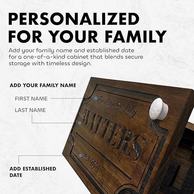 Bellewood Designs Customizable Hidden Gun Storage Wall Decor - Hidden Gun Safe with Family Name & Est Date - Magnetic Locking Concealment Shelf - Gun Concealment Furniture (Provincial)