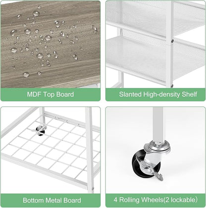 OYEAL White Bathroom Storage Cart Rolling Towel Cart On Wheels Freestanding Bathroom Shelf Unit with Hair Dryer Holder for Small Spaces, Living Room, Kitchen