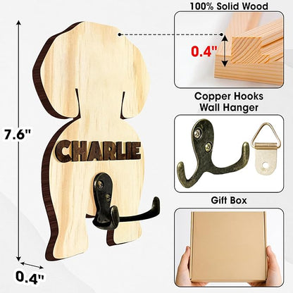 Personalized Dog Leash Holder, Custom Wooden Dog Wall Hook with Name, Wall Mounted Pet Harness Holder, Entryway Organizer for Leashes, Keys and Collars, Gift for Pet Lovers, Home Décor
