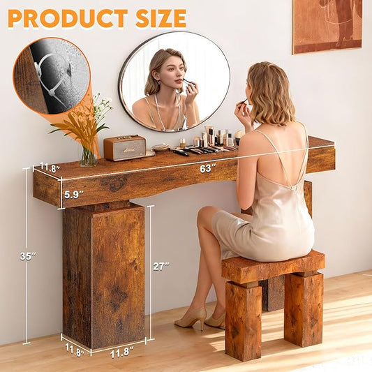63 Inch Long Entryway Table Bold, Wooden Console Table with Socket Farmhouse Sofa Table for Entrance, Hallway, Living Room, Behind Couch(Rustic Brown)