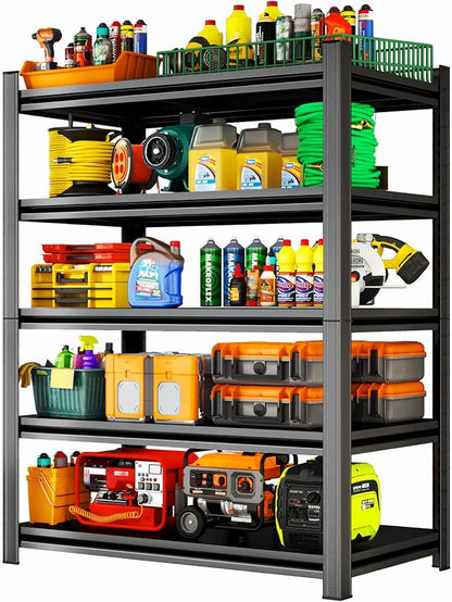 40" W x 20" D Metal Shelving Unit, 5-Tier Garage Storage Shelves, Adjustable Shelf Rack Organizer for Garage Kitchen Warehouse Pantry Basement, Steel Rust-Resistant, 39.4" W x 19.7" D x 63" H, Black