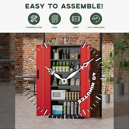 Greenvelly Metal Garage Storage Cabinet, 72" Black Red Tool Steel Locking Cabinet with Doors and 4 Shelves, Tall Cabinets for Garage Storage Systems Lockable File Cabinet for Home Office,Garage