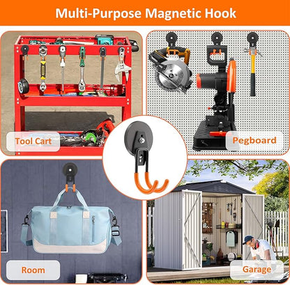 ENUODA Strong Magnetic Hooks Heavy Duty - Magnetic Wreath Hanger, Rare Earth Magnet Hook for Hanging Garden Tools, Drill, Hose, Broom, Cabinet, Tool Chest, Van, Container, Locker, 4 PCS