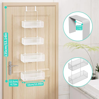 HapiRm Over Door Organizer Storage - Separable Door Organizer Hanging with 4 Metal Large Capacity Baskets for Bathroom Bedroom Kitchen Pantry Closet (White)