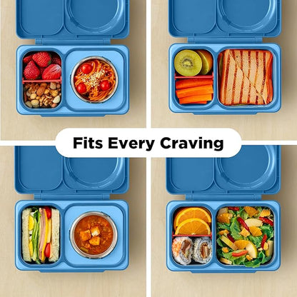 Omie OmieBox UP bento Box for Kids | Insulated Lunch Box | Leak Proof Vacuum Insulated Thermal Food jar | Cooler ice Pack | 2 Compartments (Cosmic Blue)