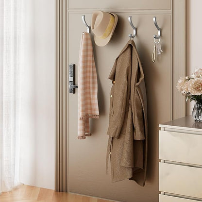 Coat Hooks for Hanging Heavy Duty - Extra Large (5.4 inch) Wall Mount Hooks for Backpacks, Purses, Clothes, Towels, Bags - Metal Screw-in Hooks for Mudroom, Closet, Door, Bathroom (Silver, 4 Pack)