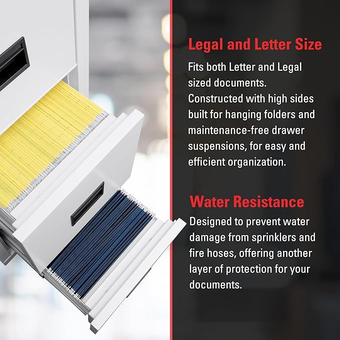 FireKing Turtle Vertical 2 Drawer Legal and Letter Fire Safe File Cabinet with Key Lock, 1 Hour Fire Rated, UL Rated & Water Resistant Home Safe, Filing Cabinet, Made in The USA, Platinum