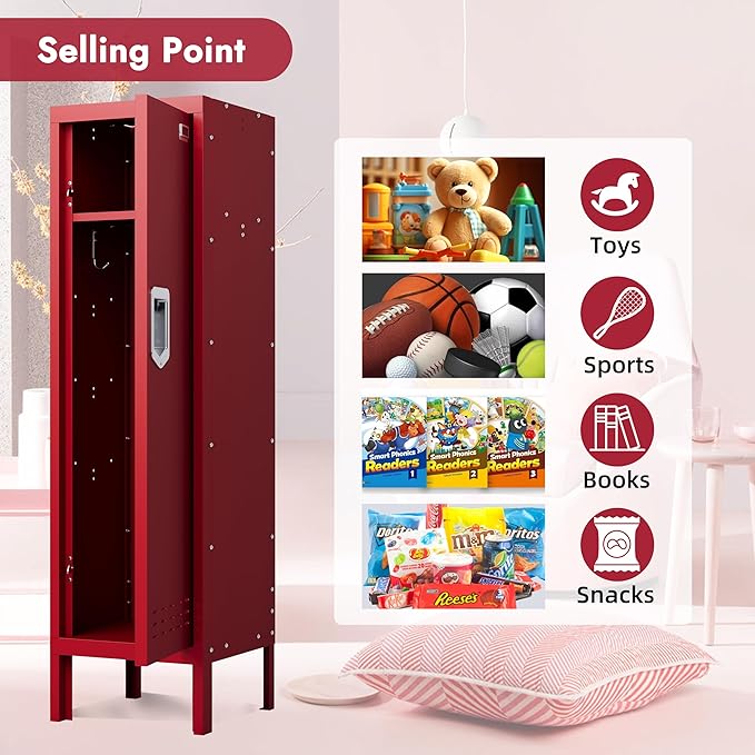 Metal Cabinet Home Office Storage, Lockable Steel Locker with Door, 54" Height, Multi-Purpose for Home, Office, Gym, School, Garage