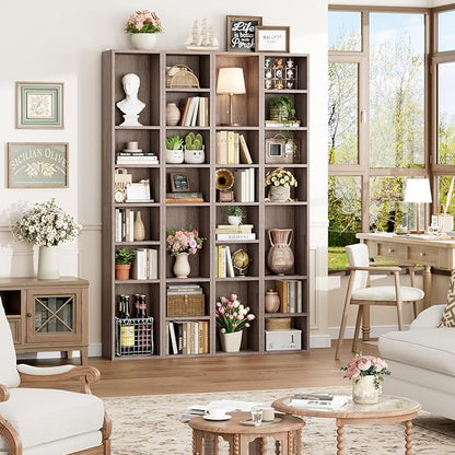FOTOSOK 2 Pcs 71'' Tall Narrow Bookshelf, 8-Tier Media Tower Rack Set of 2, CD DVD Storage Cabinet with Adjustable Shelves, Tall Narrow Bookcase Skinny Display Bookshelf Slim Shelf, Oak