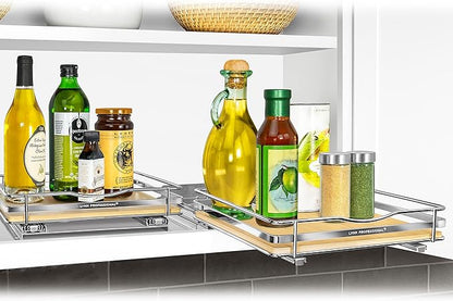 LYNK PROFESSIONAL® Élite™ Pull Out Spice Rack Organizer for Inside Kitchen Cabinets - 10-3/8 inch Wide - Slide Out Drawer – Wood/Chrome Sliding Spice Organization for cabinet - Spice Racks - 1 Tier