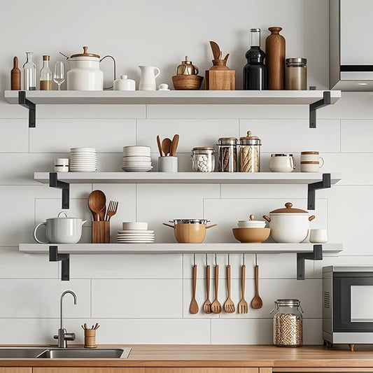 6 Pcs Heavy Duty Shelf Brackets 10 Inch Wall Mounted Industrial Metal Shelving Supports with Lip