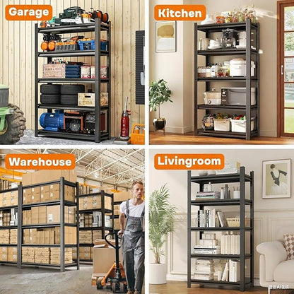 72" H Metal Garage Shelving Unit 3000LBS Heavy Duty Storage Shelves 5 Tier Adjustable Metal Shelf for Garage Kitchen Warehouse Pantry Basement, 72" H*36" W*14" D, Black