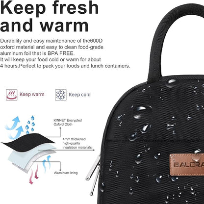 BALORAY Lunch Bag for Women Men Insulated Lunch Box for Adult Reusable Lunch Tote Bag for Work, Picnic or Travel (Solid Black)