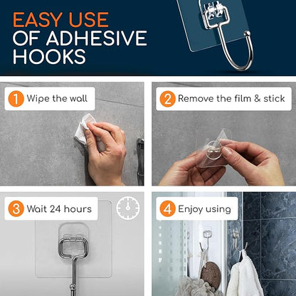 GLUIT Adhesive Large Wall Hooks for Hanging Heavy Duty 22 lbs Hooks for Walls No Drill, Towel Sticky Clear Hooks, Waterproof, Home, Bathroom, Kitchen, Office, and Outdoor 12 Pack