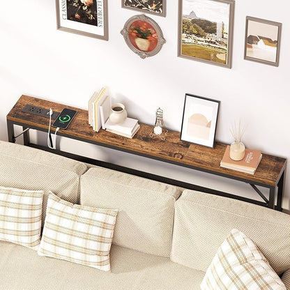 47.2'' Skinny Console Table with Power Outlet, 5.91" Behind Couch Table with Charging Station, Long Sofa Table, Narrow Entryway Table for Living Room, Foyer, Hallway, Rustic Brown